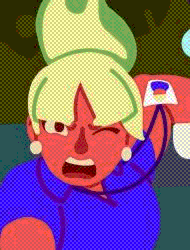 The Going Under character, Jackie Fiasco, is in the Joblin dungeon, slamming a spiked club into a desk, breaking it half. It causes the “Freelancer” enemy to be launched into the air as the “Sellsword” enemy is alerted by her presence.
          