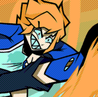  A dynamic action shot of an unnamed character inspired by early 2000’s platformer games, kicking into the air with their scar showing their 
            power metre. (Design belongs to Val.)