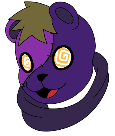 The small portrait of my sona, a purple teddy bear, smiling at the camera.
